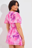 Abstract Floral Chiffon Shirred Waist Playsuit