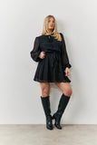 Black Dobby Chiffon Belted Mini Dress