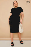 Ribbed Crew Neck Short Sleeve Midi Dress
