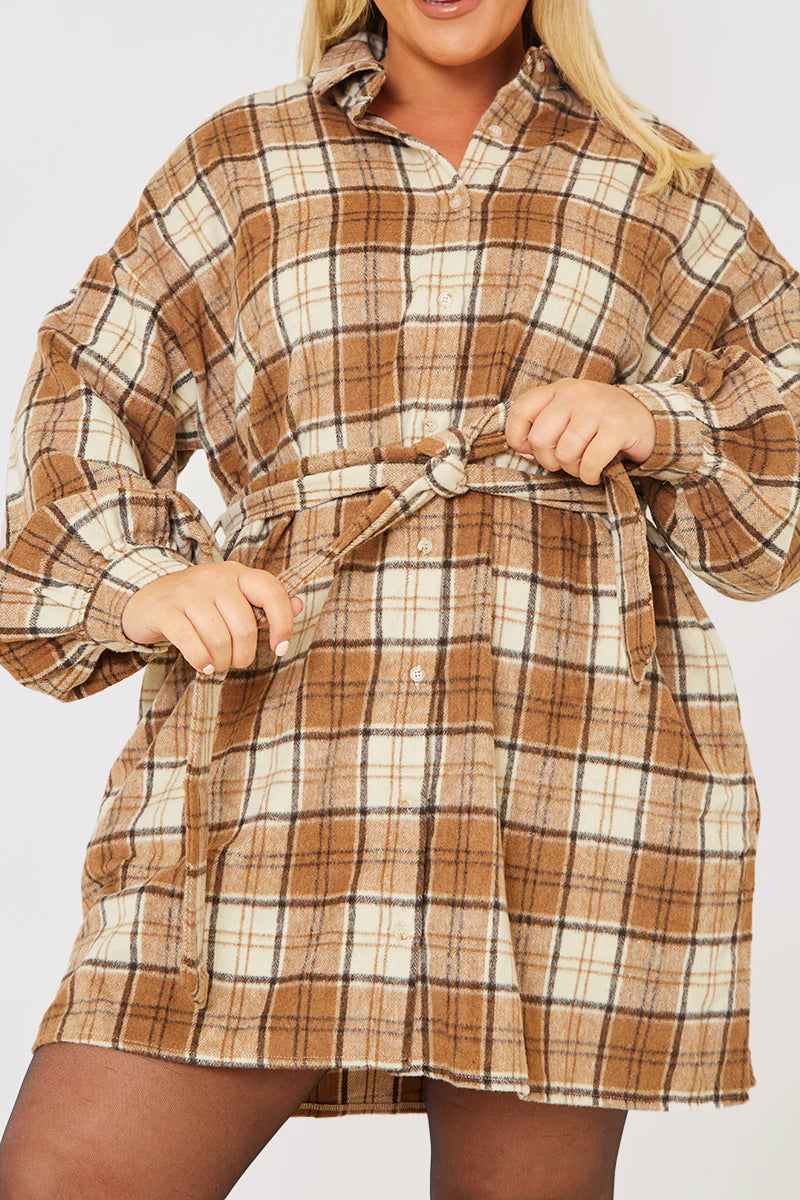 Check Belted Shirt Dress