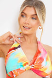 Abstract Print Twist Front Bikini Top