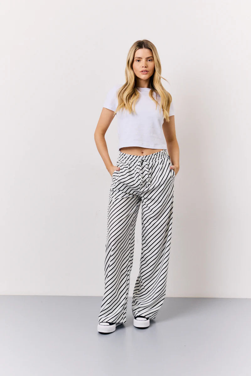 Black & White Striped Drawstring Trouser