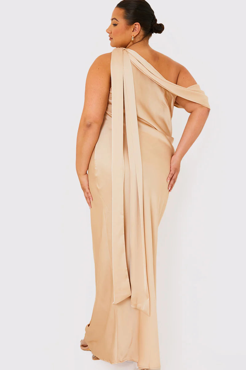 Asymmetric Draped Neckline Maxi Dress
