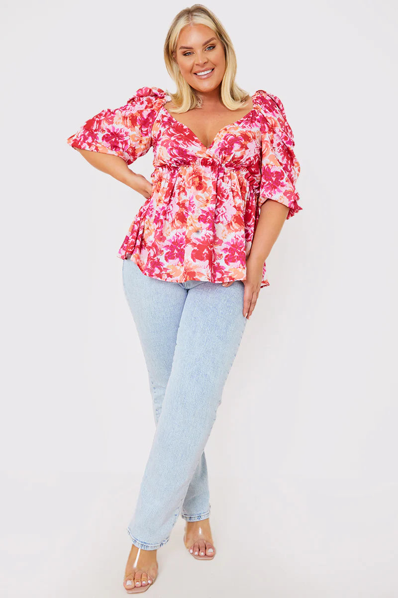 Floral Print Puff Sleeve Blouse