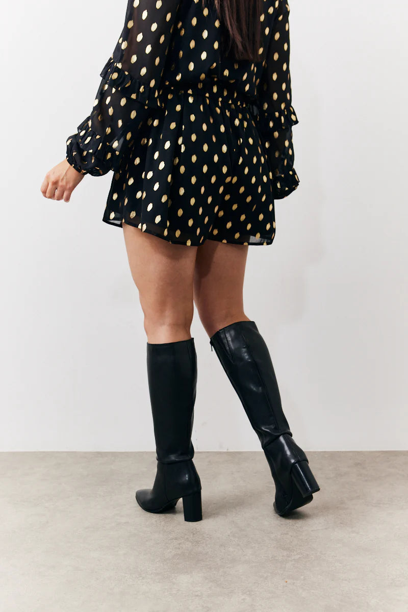 Black Foil Detail Chiffon Shorts