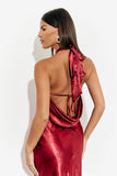 Liquid Satin Halterneck Cowl Back Midaxi Dress