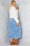 Denim Split Detail Midi Skirt