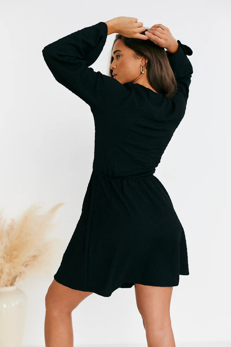 Wrap Front Textured Skater Dress