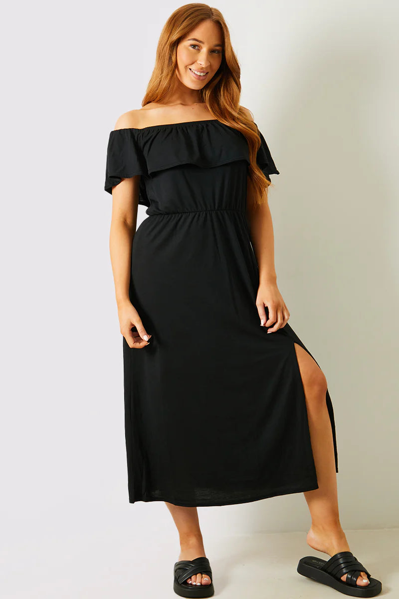 Bardot Split Detail Midi Dress