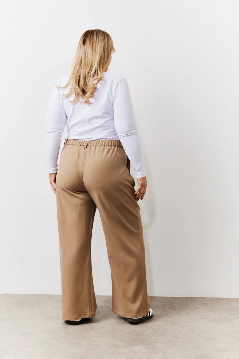 Adjustable Waist Pleat Wide Leg Trouser