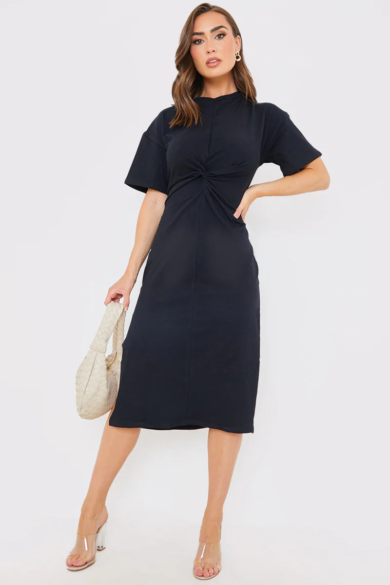 Knot Front T-Shirt Split Hem Dress