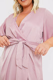 Satin Flutter Sleeve Tie Waist Wrap Dress
