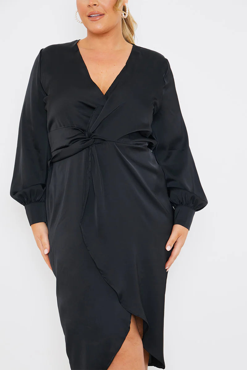 Satin Twist Waist Midi Dress