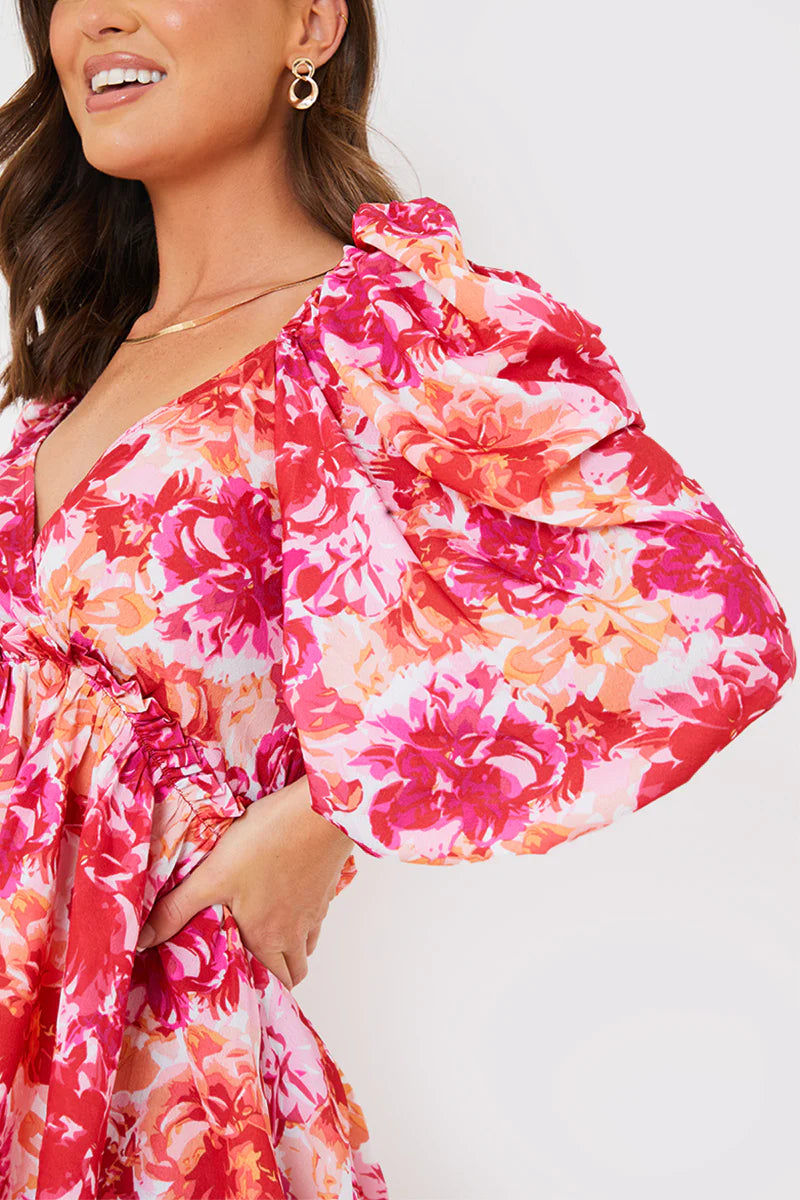 Floral Print Puff Sleeve Blouse
