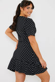 Polka Dot Print Short Sleeve Wrap Swing Dress
