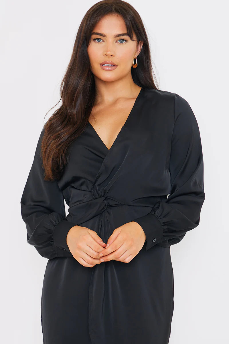 Satin Twist Waist Midi Dress