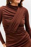 Acetate Slinky Drape Wrap Long Sleeve Mini Dress