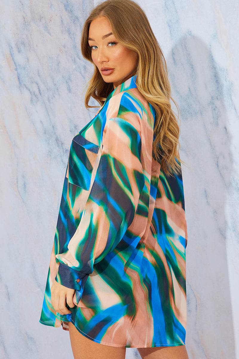 Abstract Print Chiffon Shirt