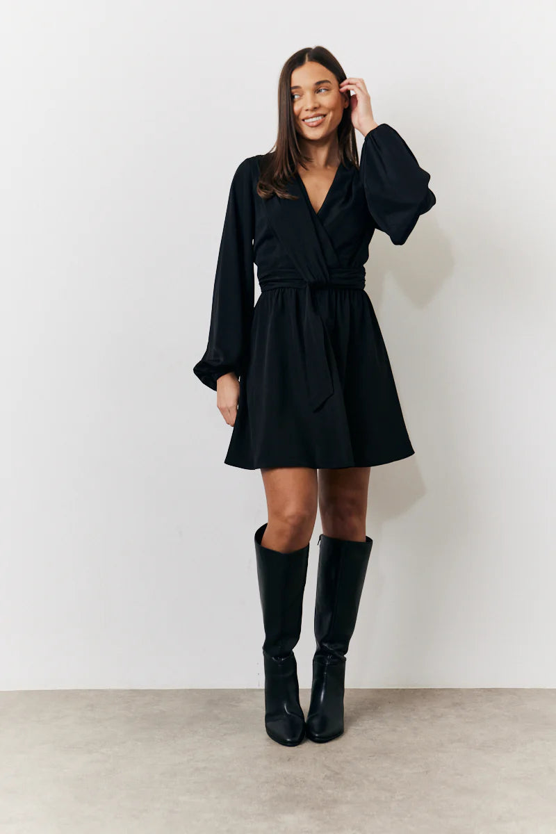 Black Drape Detail Mini Dress