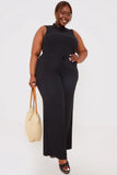 Black Rib Wide Leg Jumpsuit