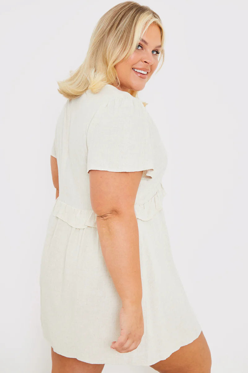 Linen Frill Detail Smock Dress