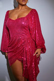 Balloon Sleeve Drape Mini Dress