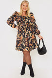 Paisley Print Shirred Dress