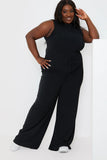 Black Rib Wide Leg Jumpsuit