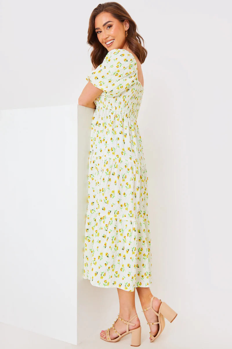 Seersucker Floral Milkmaid Midaxi Dress