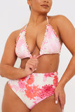 Floral Print Frill Triangle Bikini Top
