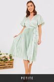 Angel Sleeve Pleated Wrap Midi Dress