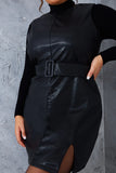 Sleeveless Belted Leather Look Dress