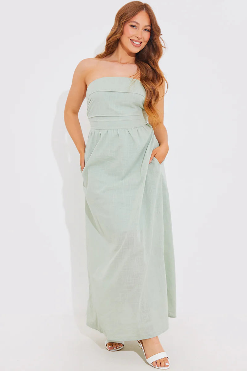Bandeau Linen Look Midi Dress