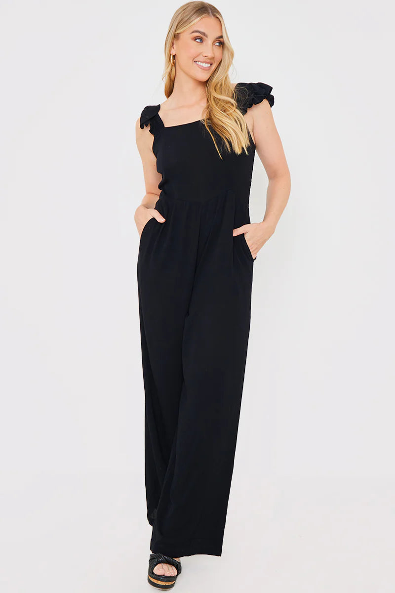 Frill Shoulder Crinkle Jumpsuit