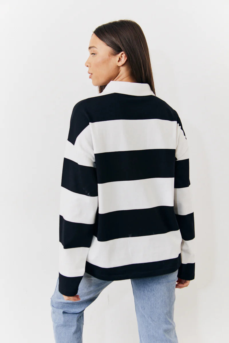Black & White 90's Stripe Long Sleeve Rugby Shirt