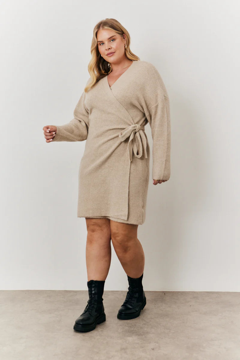 Belted Knit Wrap Mini Dress