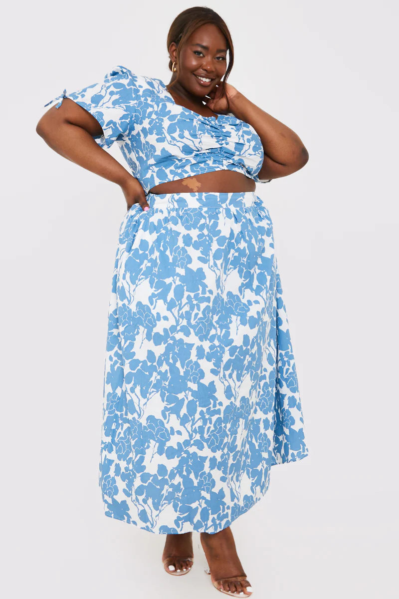 Floral Print Puff Sleeve Crop Top