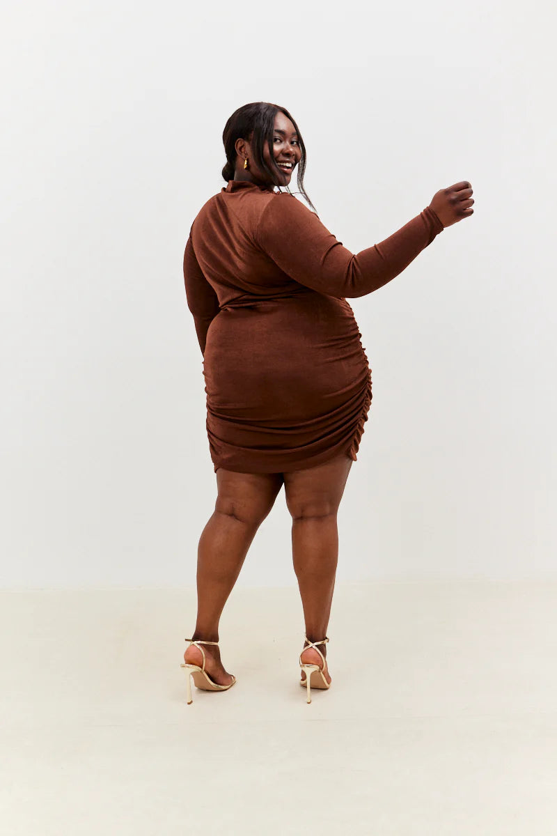 Acetate Slinky Drape Wrap Long Sleeve Mini Dress