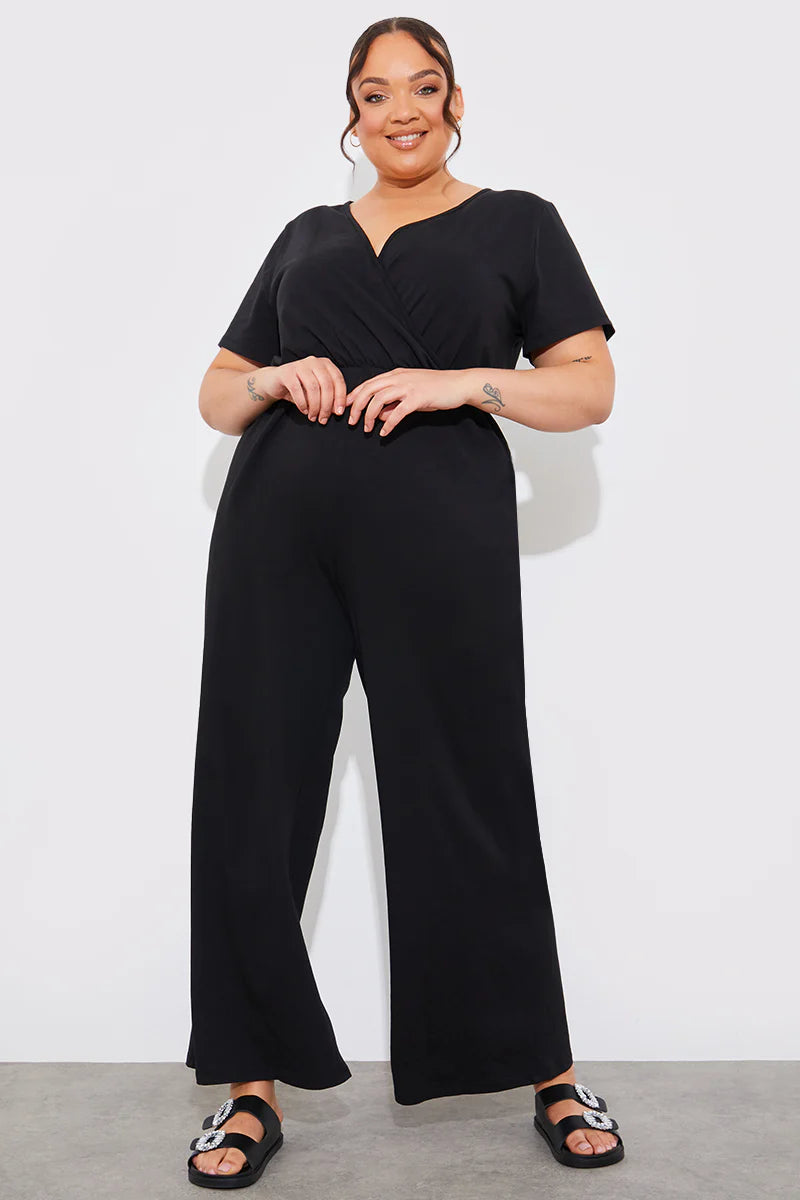 Short Sleeve Wrap Wide Leg Jumpsuit
