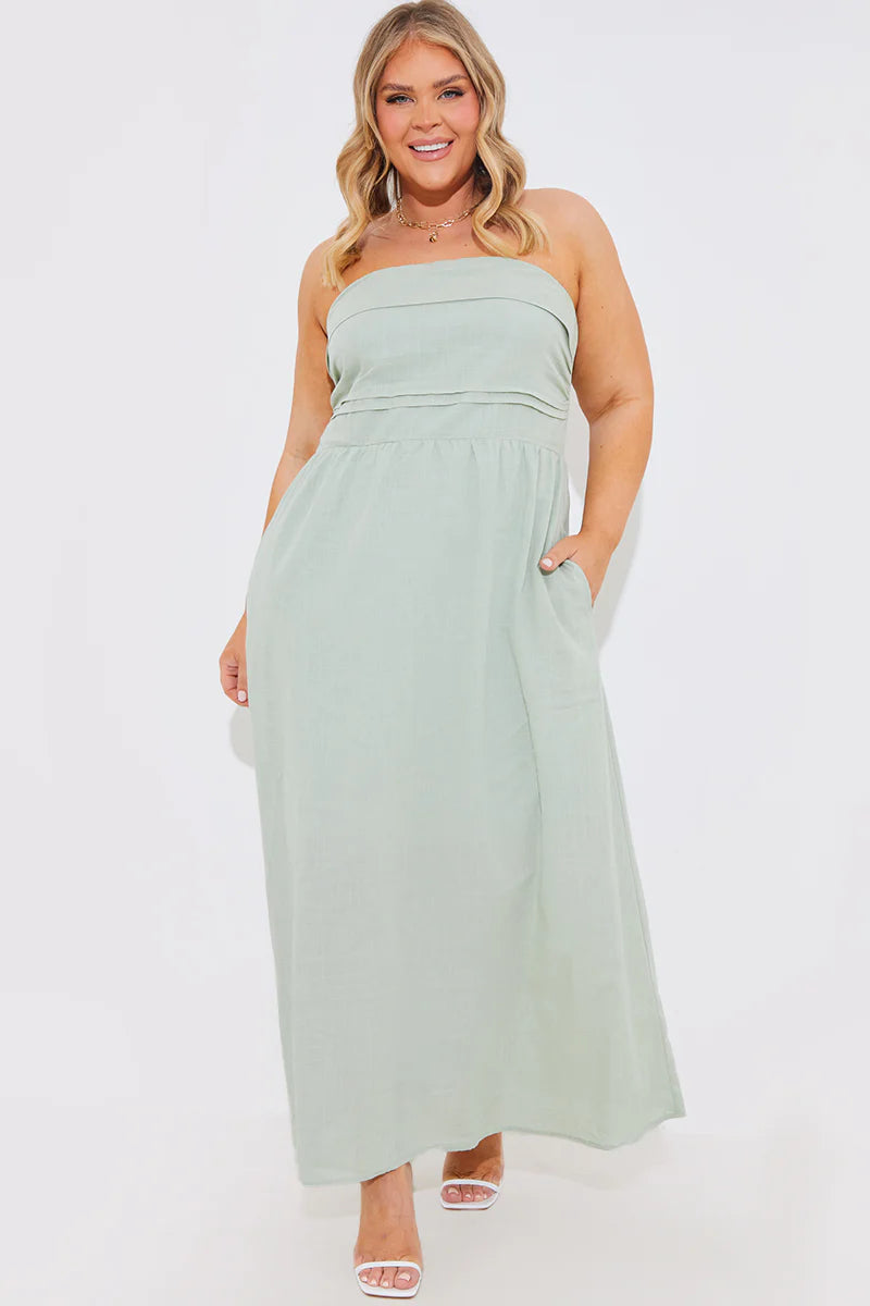 Bandeau Linen Look Midi Dress