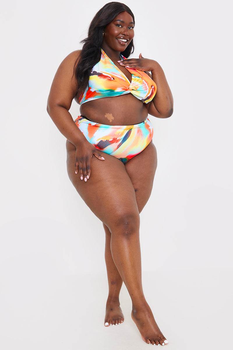 Abstract Print Twist Front Bikini Top