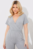 Short Sleeve Wrap Wide Leg Jumpsuit