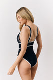 Black Contrast Binding Plunge Swimsuit