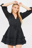 Ruffle Detail Balloon Sleeve Mini Dress