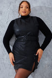 Sleeveless Belted Leather Look Dress