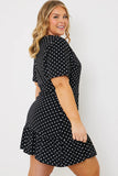 Polka Dot Print Short Sleeve Wrap Swing Dress