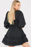 Ruffle Detail Balloon Sleeve Mini Dress