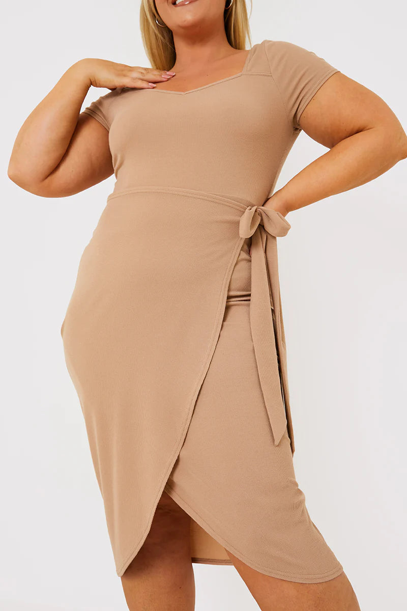 Ribbed Sweetheart Wrap Midi Dress