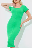 Ribbed Button Through Short Sleeve Midaxi Dress