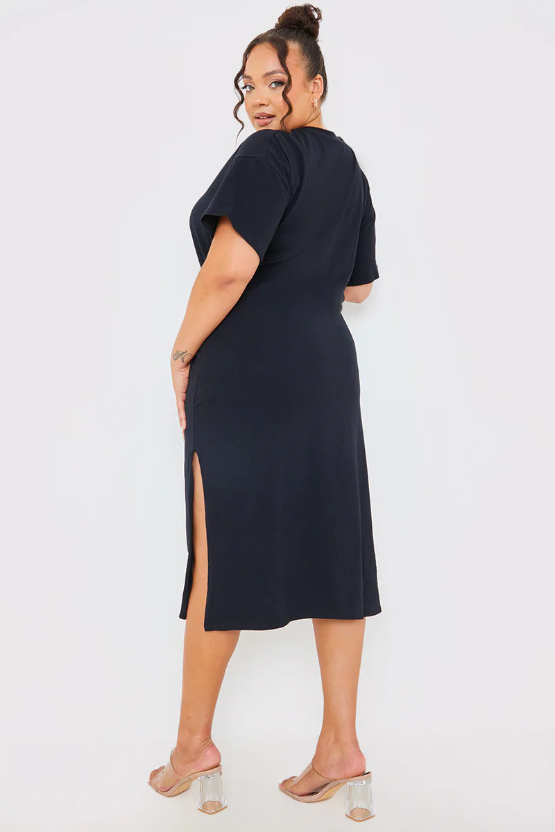 Knot Front T-Shirt Split Hem Dress